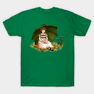 Vintage Girl With Umbrella Illustration T-Shirt